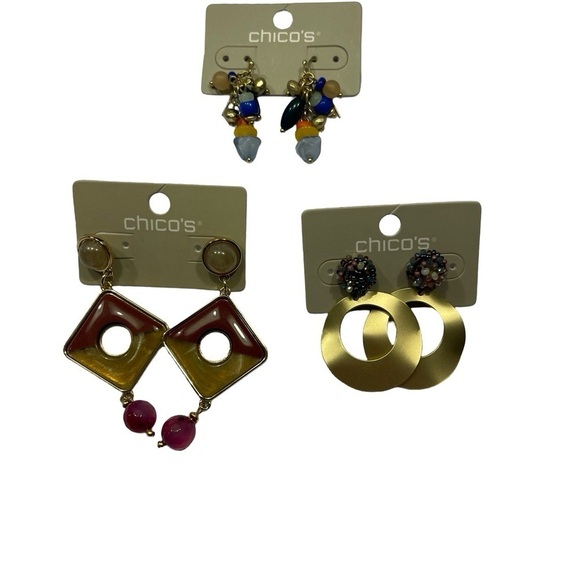 NWT 3 pairs of Chico’s Gold Tone Multi Color Earrings - Picture 1 of 11